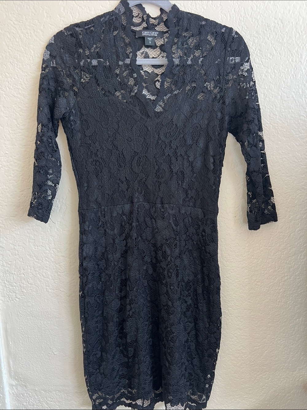Vintage Karen Kane Black Lace Long Sleeve V-Neck Dress - Made in the USA